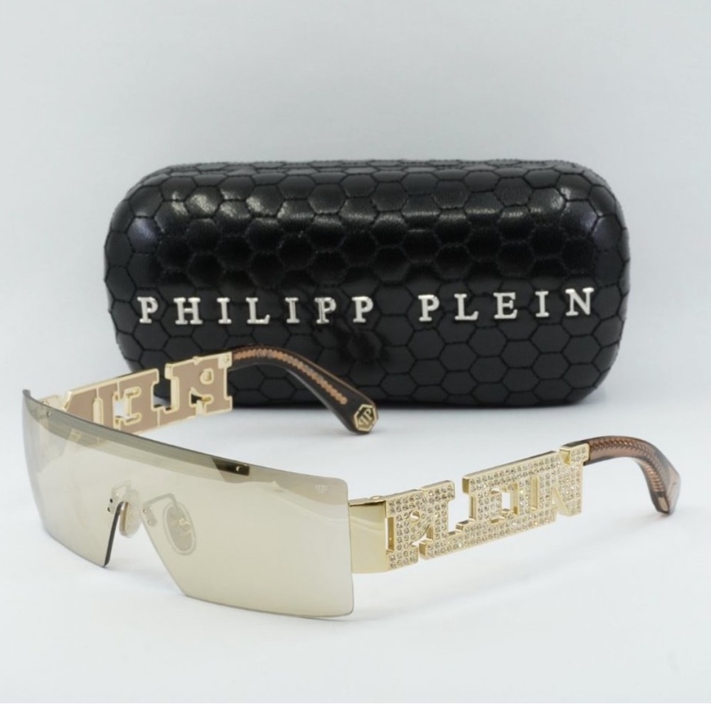 NIB Philipp Plein Rhinestone Shield Tinted Sunglasses